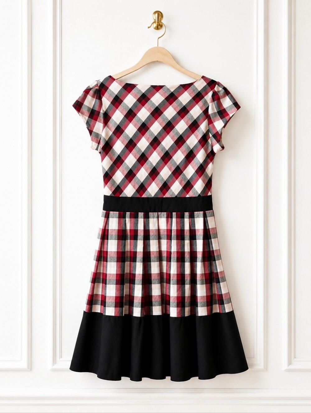 Dear Creatures Plaid Fit & Flare Dress Medium | Retro Bow Waist Cotton Blend | - Picture 7 of 9